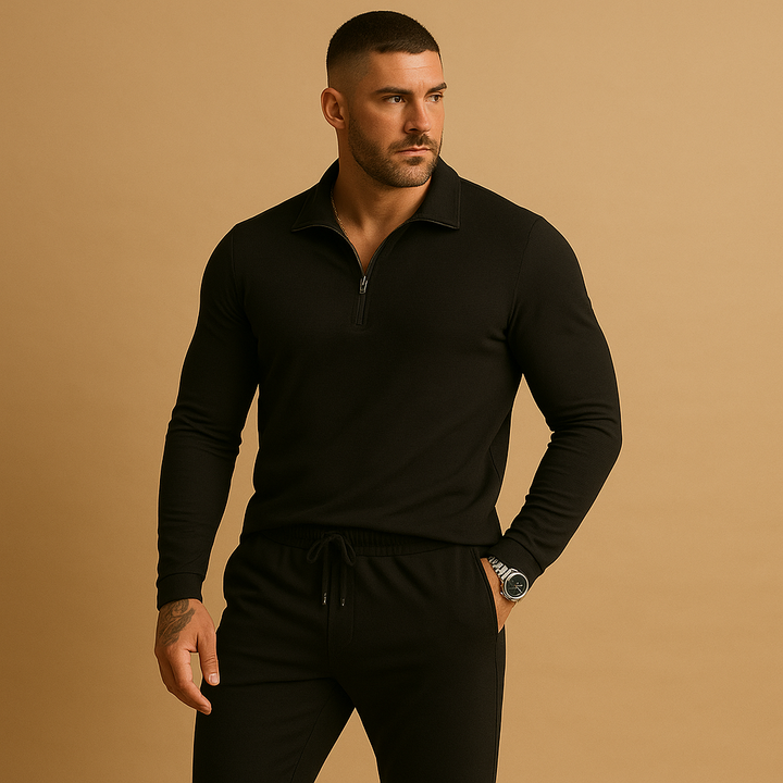 Zipped polo top and tapered jogger set for men | Adrian
