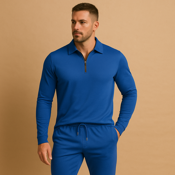 Zipped polo top and tapered jogger set for men | Adrian